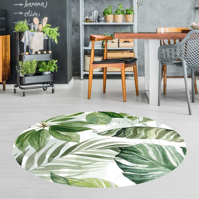 Moderner Teppich Aquarell Tropische Blätter und Ranken