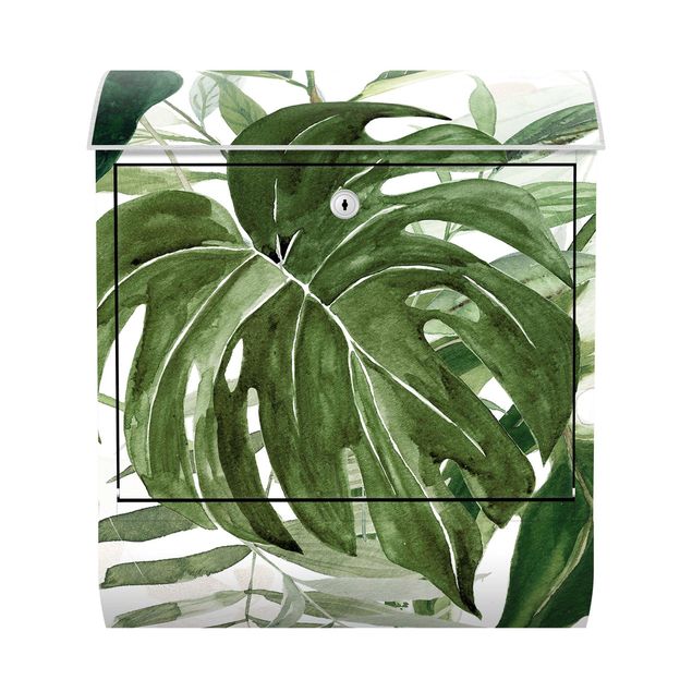Briefkasten grün Aquarell Tropisches Arrangement mit Monstera