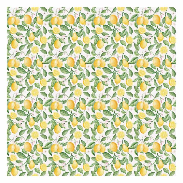 Foto Tapete Aquarell Zitronen und Blüten Muster