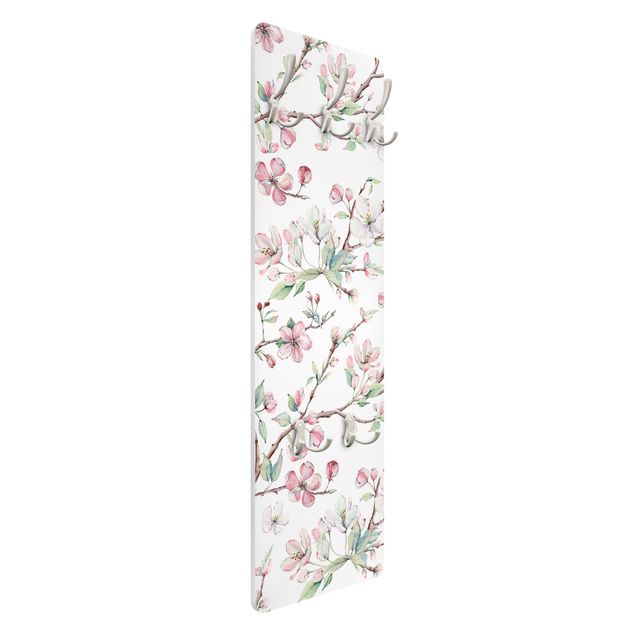 Garderobe mit Motiv Aquarell Zweige von Apfelblüten in Rosa und Weiß