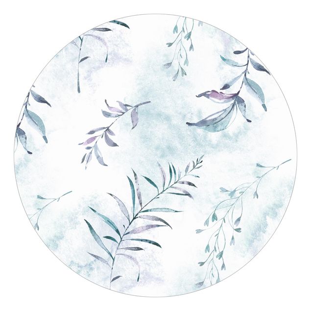 Blumentapete Aquarellzweige in Mintblau