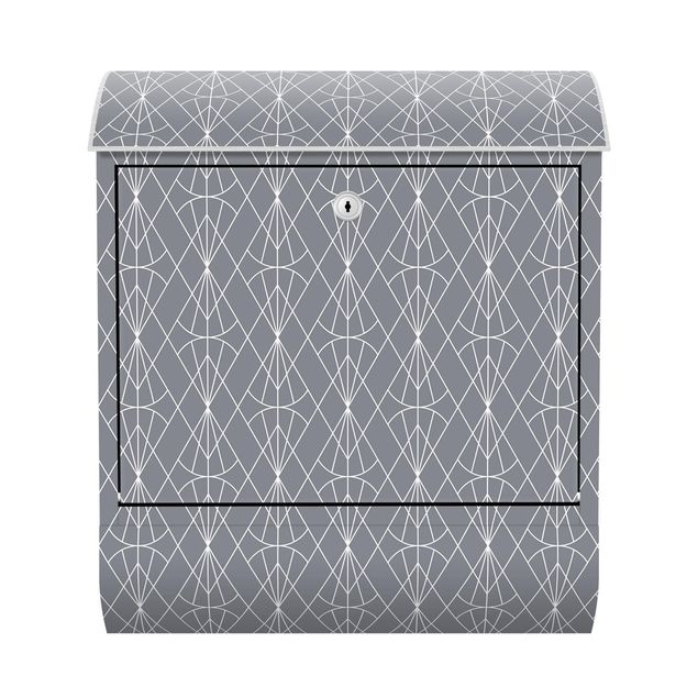 Postkasten grau Art Deco Diamant Muster vor Grau XXL