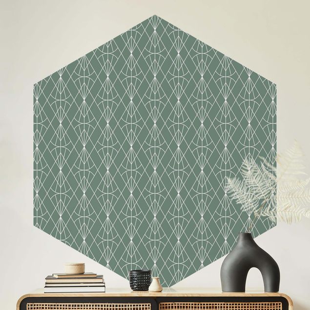 Küche Dekoration Art Deco Diamant Muster vor Grün XXL