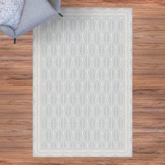 Teppich Vintage Art Deco Federn Muster mit Bordüre