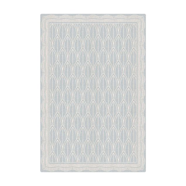 Kork-Teppich - Art Deco Federn Muster mit Bordüre - Hochformat 2:3