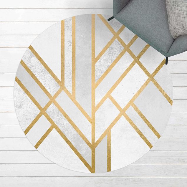 outdoor-teppich wetterfest Art Deco Geometrie Weiß Gold