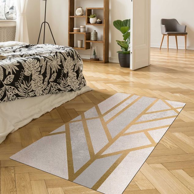Teppich abstrakt Art Deco Geometrie Weiß Gold