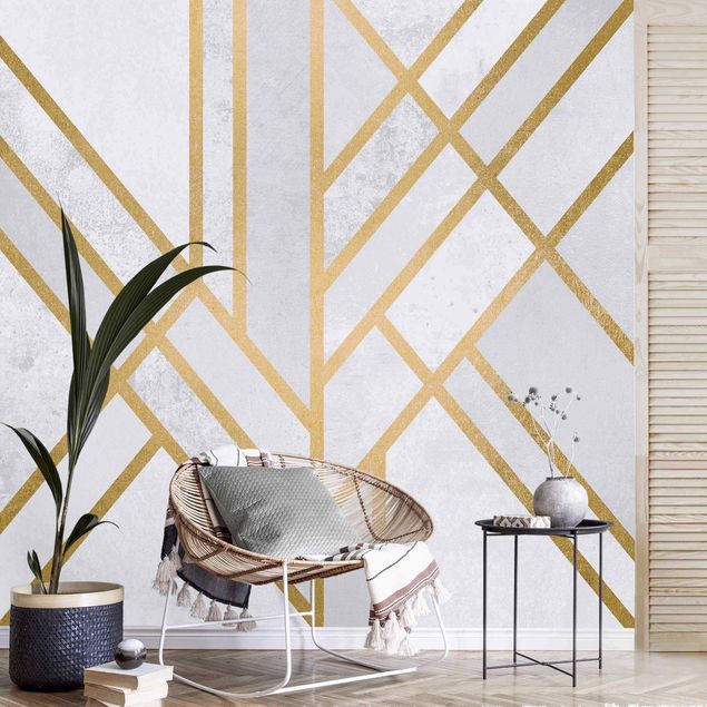 geometrische Tapete Art Deco Geometrie Weiß Gold