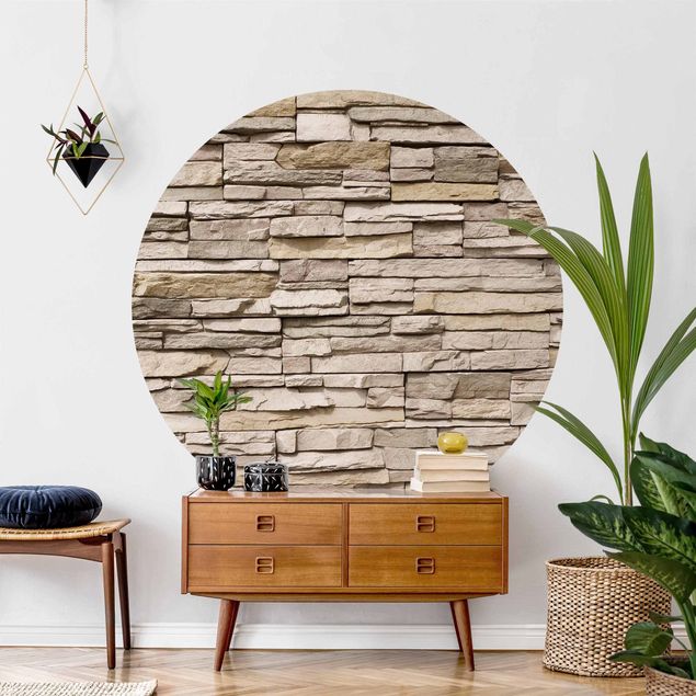 Wanddeko Küche Asian Stonewall - Steinmauer aus großen hellen Steinen