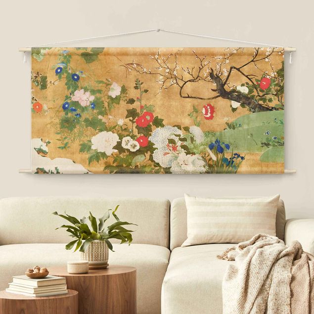 Vintage Wandteppich Asiatische Blüten