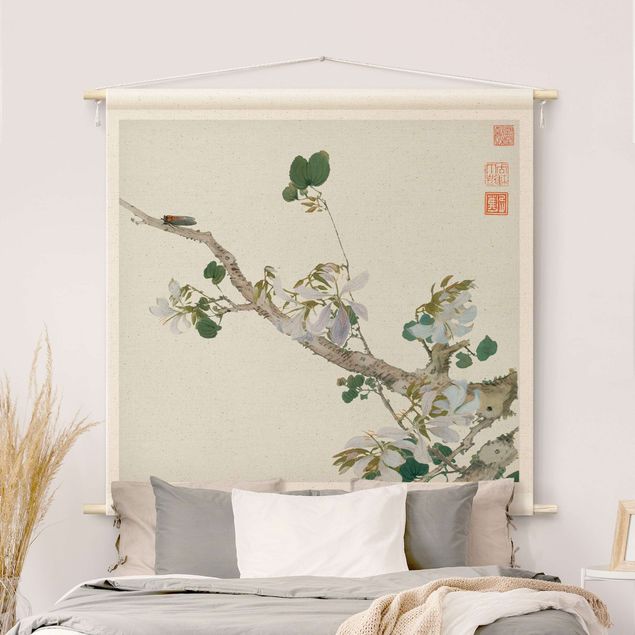 Wandteppich modern Asiatische Zeichnung - Ast mit Blüten