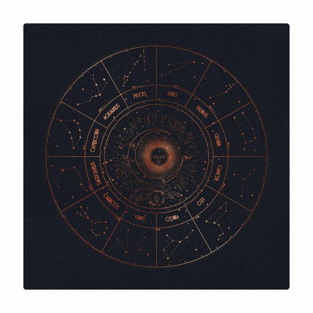 Kork-Teppich - Astrologie Die 12 Sternzeichen Blau Gold - Quadrat 1:1
