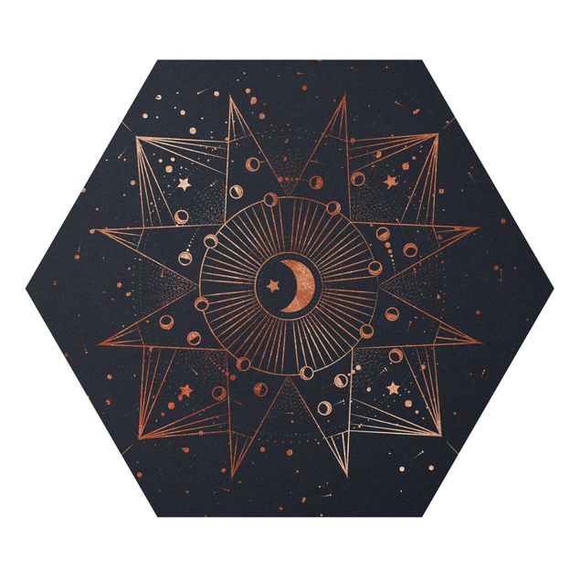 Hexagon Bilder Astrologie Mond Magie Blau Gold
