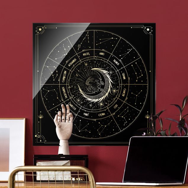 Wandbilder Spirituell Astrologie Mond und Sternzeichen Schwarz