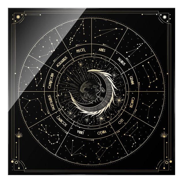 Wandbilder Astrologie Mond und Sternzeichen Schwarz
