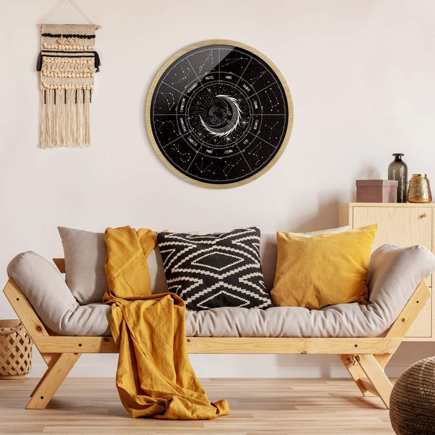 Wandbilder Modern Astrologie Mond und Sternzeichen Schwarz