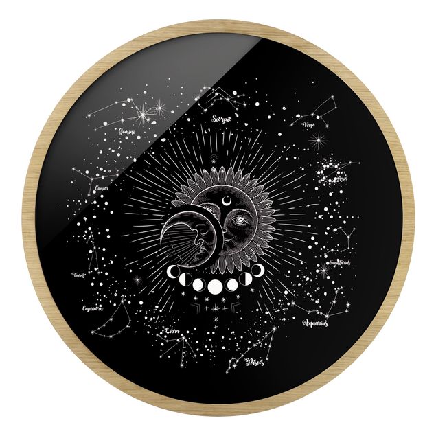Wandbilder Schwarz Astrologie Sonne Mond und Sterne Schwarz
