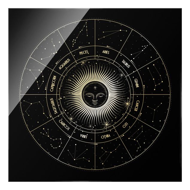 Wandbilder Astrologie Sternzeichen im Sonnenkreis Schwarz