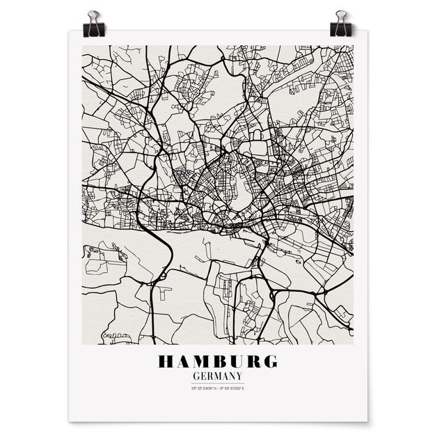 Städteposter Stadtplan Hamburg - Klassik