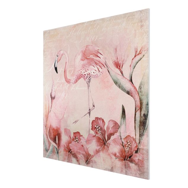 Wandbilder Blumen Shabby Chic Collage - Flamingo