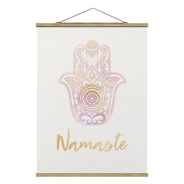 Wandbilder Spirituell Hamsa Hand Illustration Namaste gold rosa