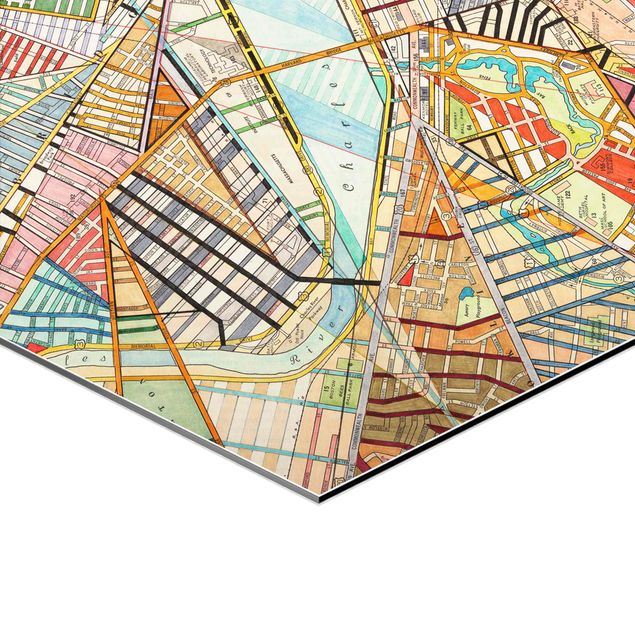 Hexagon Bilder Moderne Karten Bosten - Montreal - St.Louis
