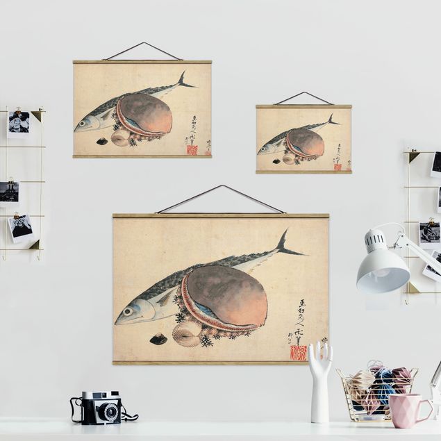 Wandbilder Modern Katsushika Hokusai - Makrele und Seemuscheln