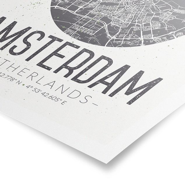 Wandbilder Grau Stadtplan Amsterdam - Retro