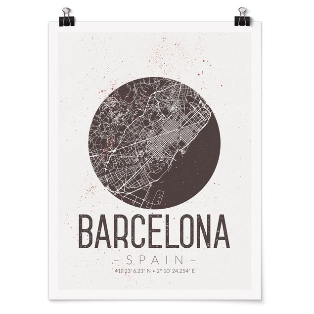 Spruch Poster Stadtplan Barcelona - Retro