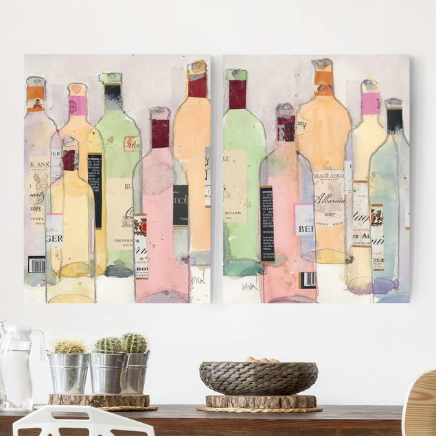 Wanddeko Küche Weinflaschen in Wasserfarbe Set I