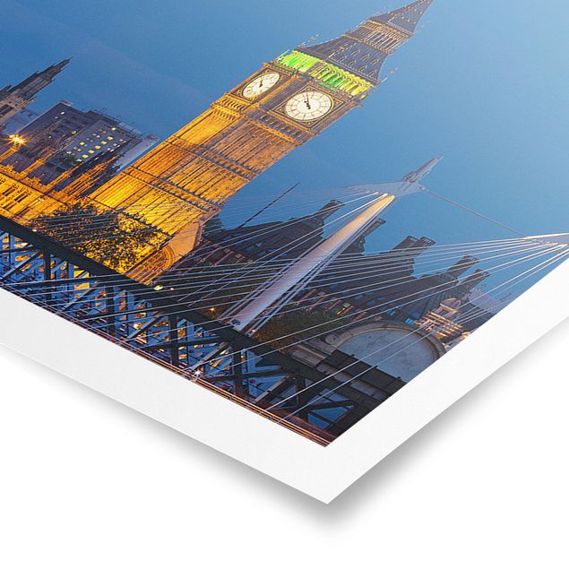 Wandbilder Modern Big Ben und Westminster Palace in London bei Nacht