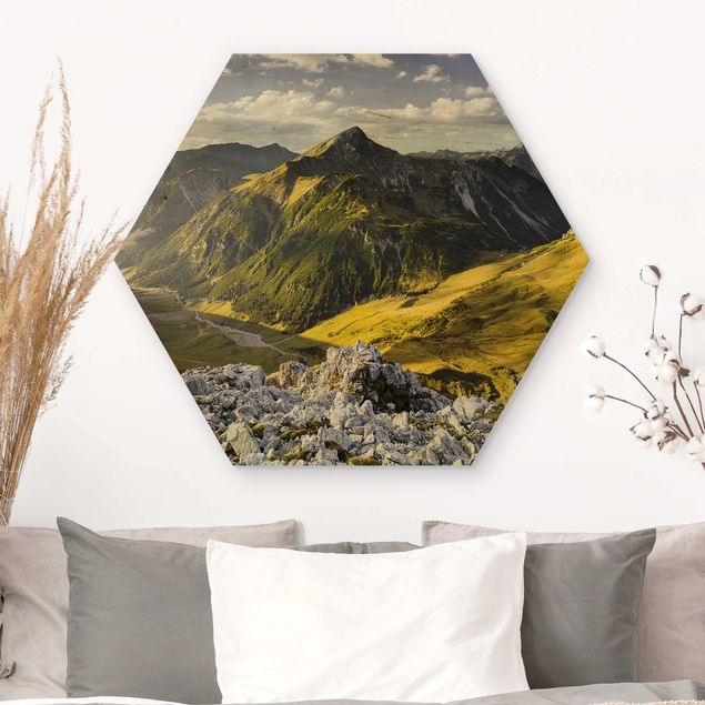 Holzbilder Landschaften Berge und Tal der Lechtaler Alpen in Tirol