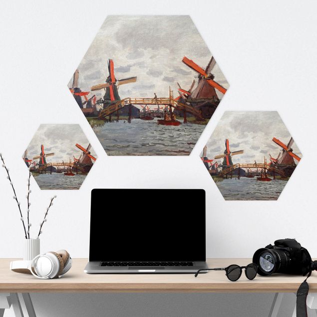 Hexagon Bilder Claude Monet - Windmühlen Zaandam