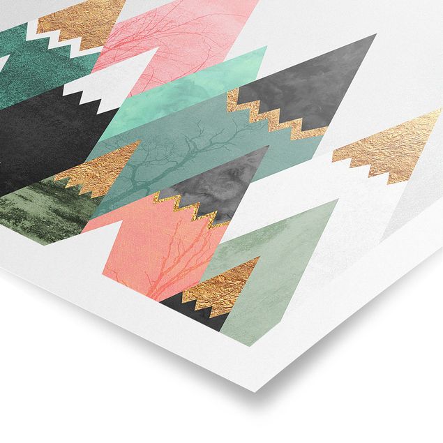 Poster Kunstdruck Dreieckige Berge mit Goldspitzen