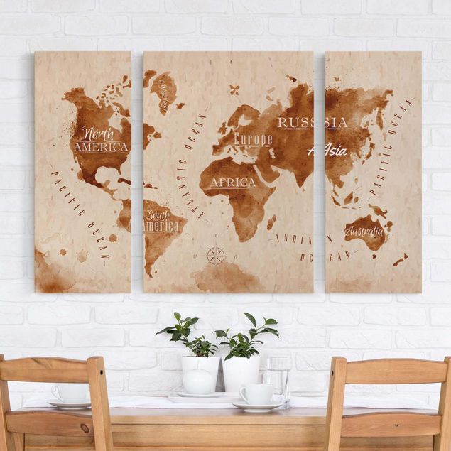 Küche Dekoration Weltkarte Aquarell beige braun