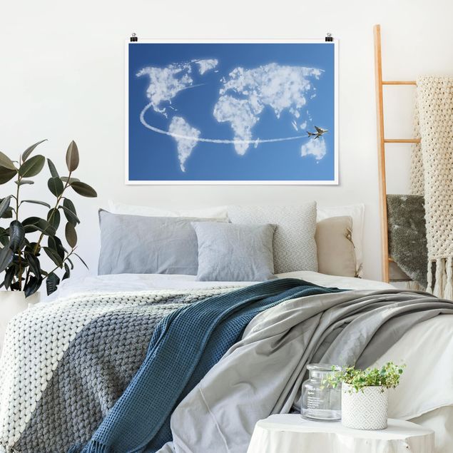 Weltkarte Wandposter Weltreise über den Wolken