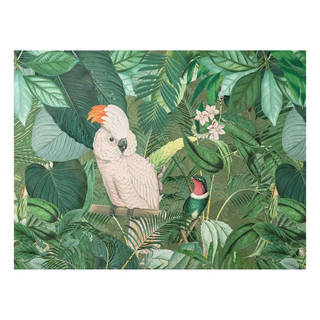 Wandbilder Floral Vintage Collage - Kakadu und Kolibri