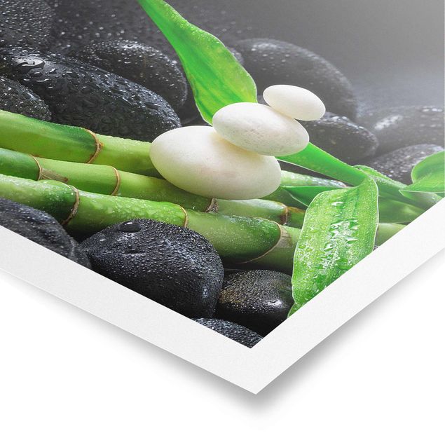 Poster Kunstdruck Weiße Steine auf Bambus