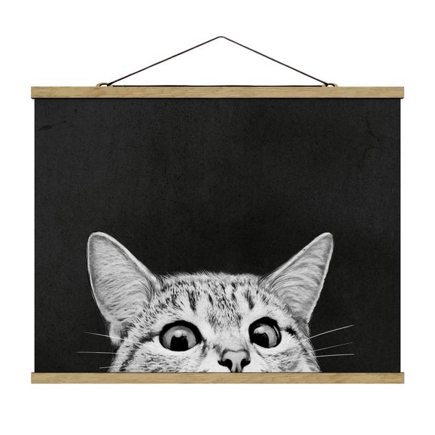 Wandbilder Kunstdrucke Illustration Katze Schwarz Weiß Zeichnung