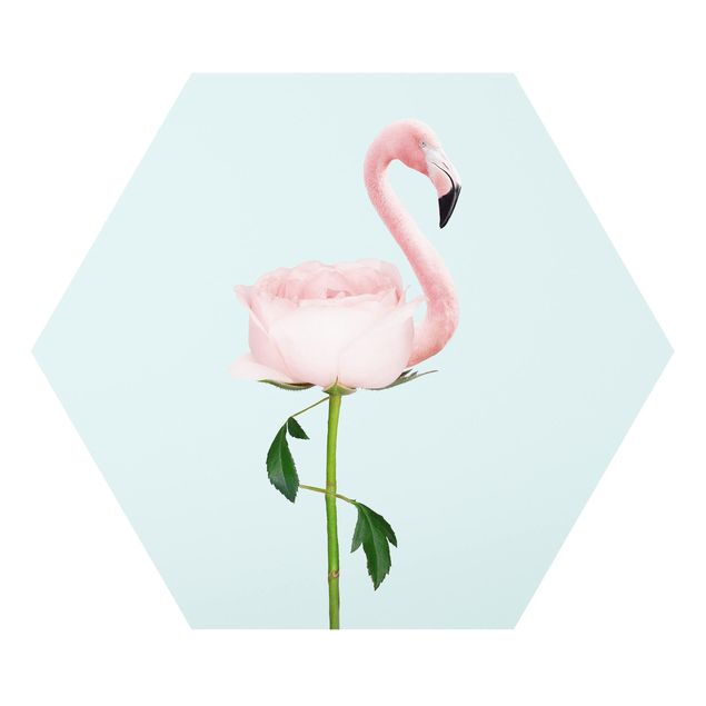 Bilder auf Hartschaumplatte Flamingo mit Rose