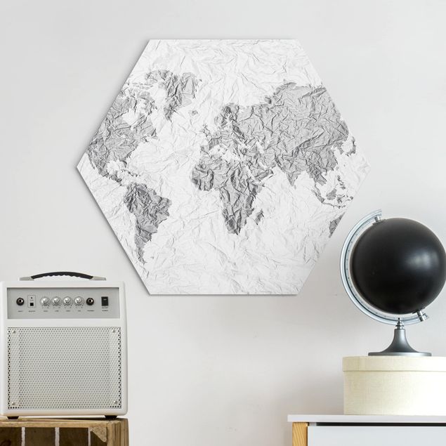 Wanddeko Küche Papier Weltkarte Weiß Grau