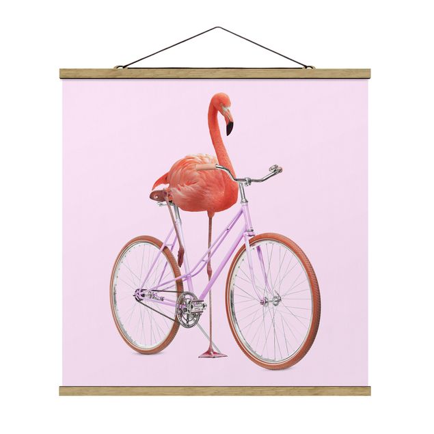 Wandbilder Modern Flamingo mit Fahrrad