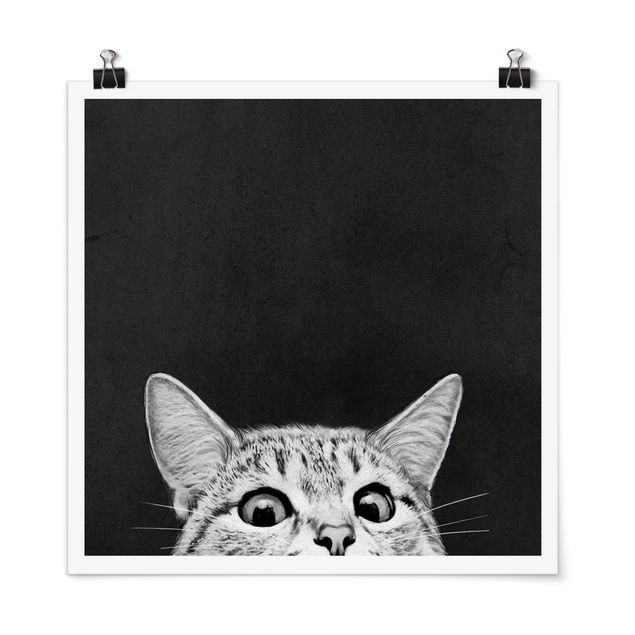Poster schwarz-weiß Illustration Katze Schwarz Weiß Zeichnung