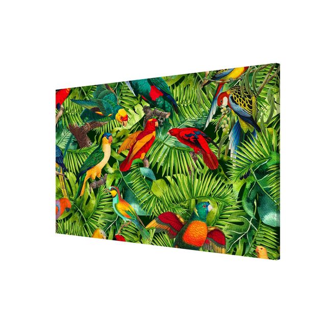 Magnettafel Blume Bunte Collage - Papageien im Dschungel