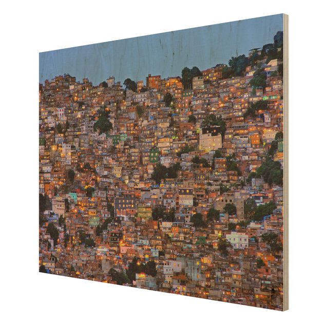 Wandbild Holz Rio de Janeiro Favela Sonnenuntergang