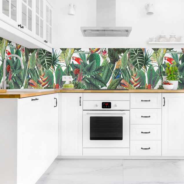 Glasrückwand Küche Bunter tropischer Regenwald Muster II