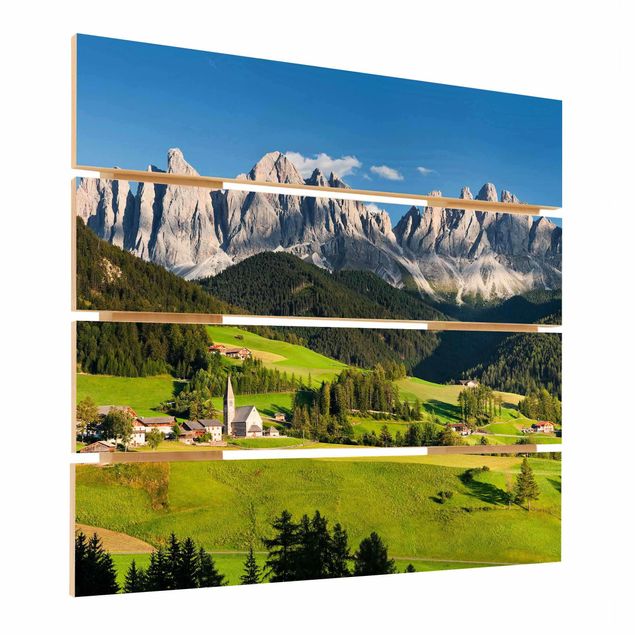 Bilder auf Holz Geislerspitzen in Südtirol