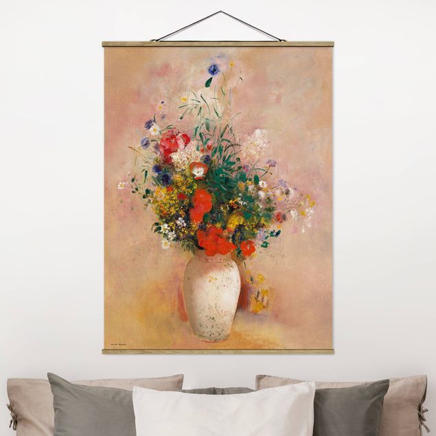 Wandbilder Mohnblumen Odilon Redon - Vase mit Blumen (rosenfarbener Hintergrund)