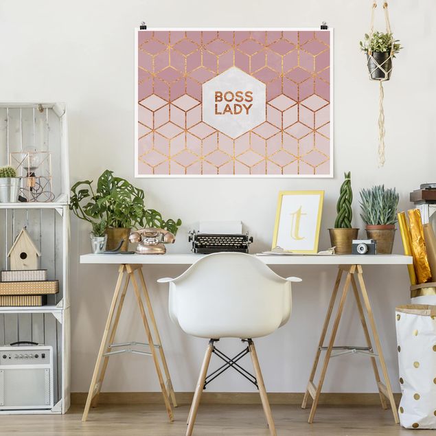 Spruch Poster Boss Lady Sechsecke Rosa
