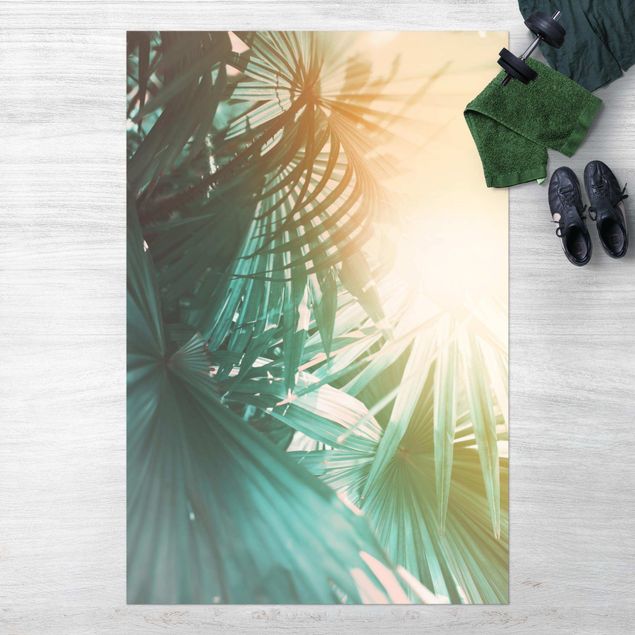 outdoor-teppich wetterfest Tropische Pflanzen Palmen bei Sonnenuntergang